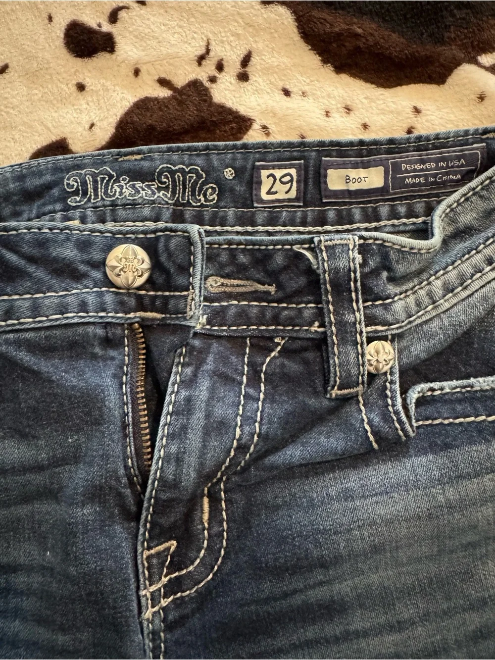 Miss Me Blue Boot Cut Jeans with Cream Embroidered Pocket - Picture 6 of 6